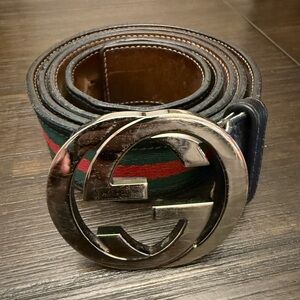 Men's Gucci Designer Belt with Silver Buckle